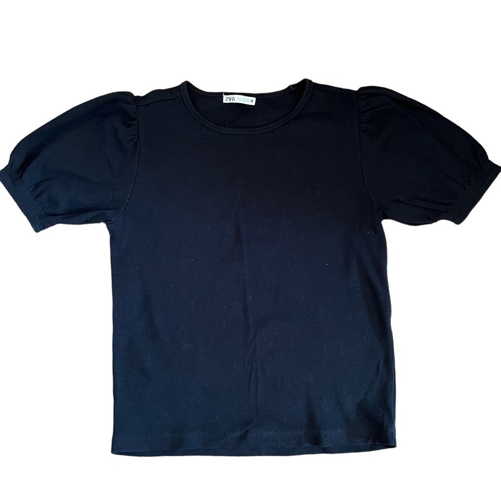 𝅺Zara|Women’s Short Sleeve Ribbed Black Shirt/Blouse-Size M